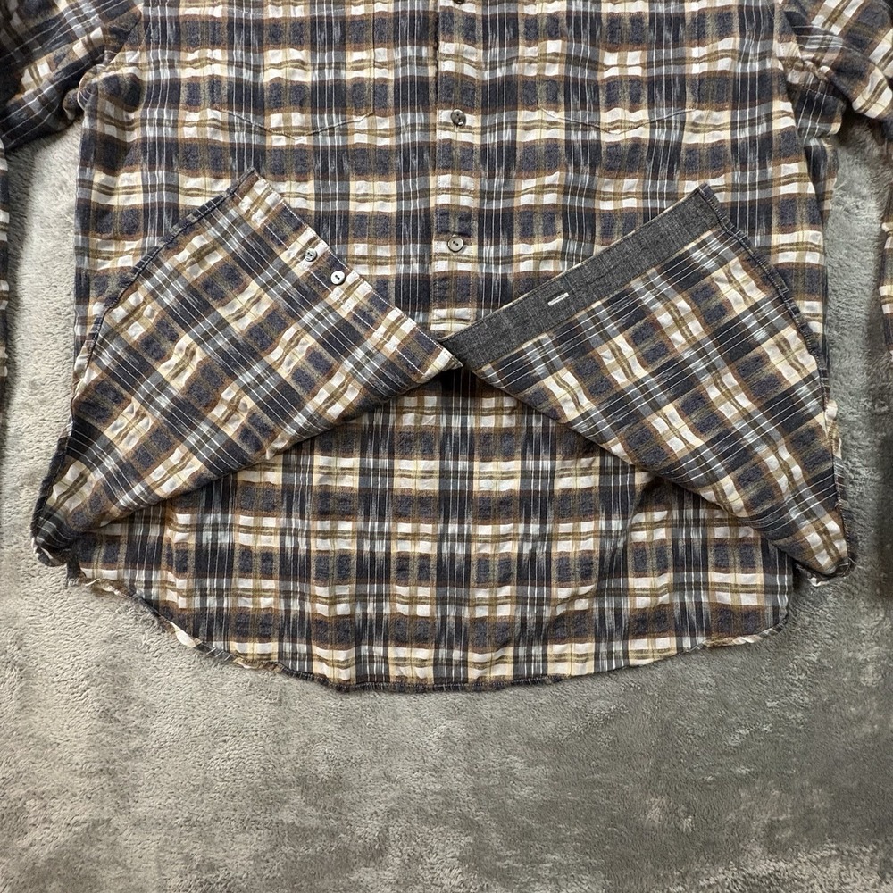 Carbon2Cobalt‎ Men's L Brown & Blue Plaid Linen Blend LS Button Up SEE DESC - Picture 5 of 14